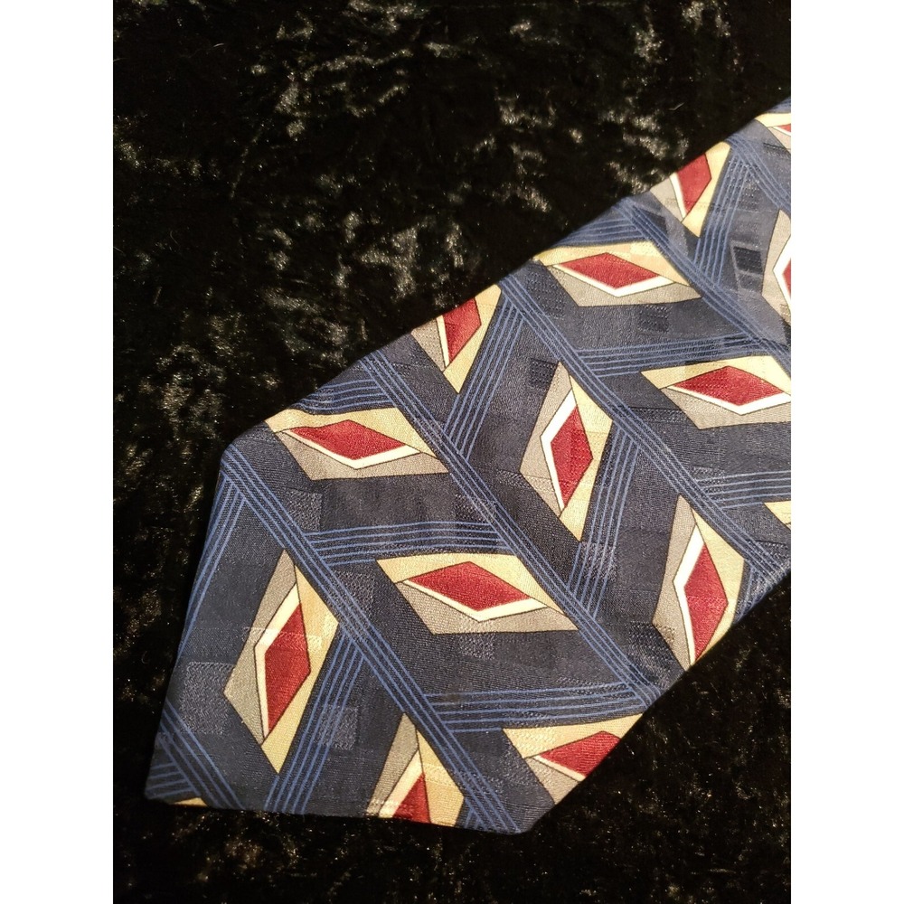 Vintage Don Loper Neck Tie Mens Blue Red Gray Geometric Career Wear